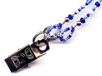 close-up of blue id badge holder