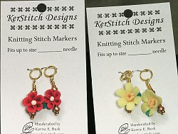 polyclay red and yellow flower knitting stitch markers