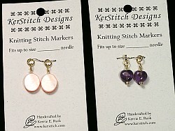 mother-of-pearl and amethyst knitting stitch markers
